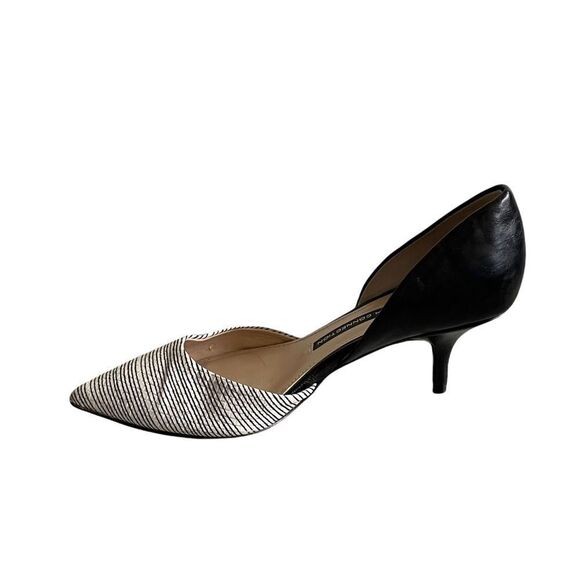 FRENCH CONNECTION Effie Pointy Toe Kitten Heel Pumps Black White Leather 35.5 - Picture 3 of 10